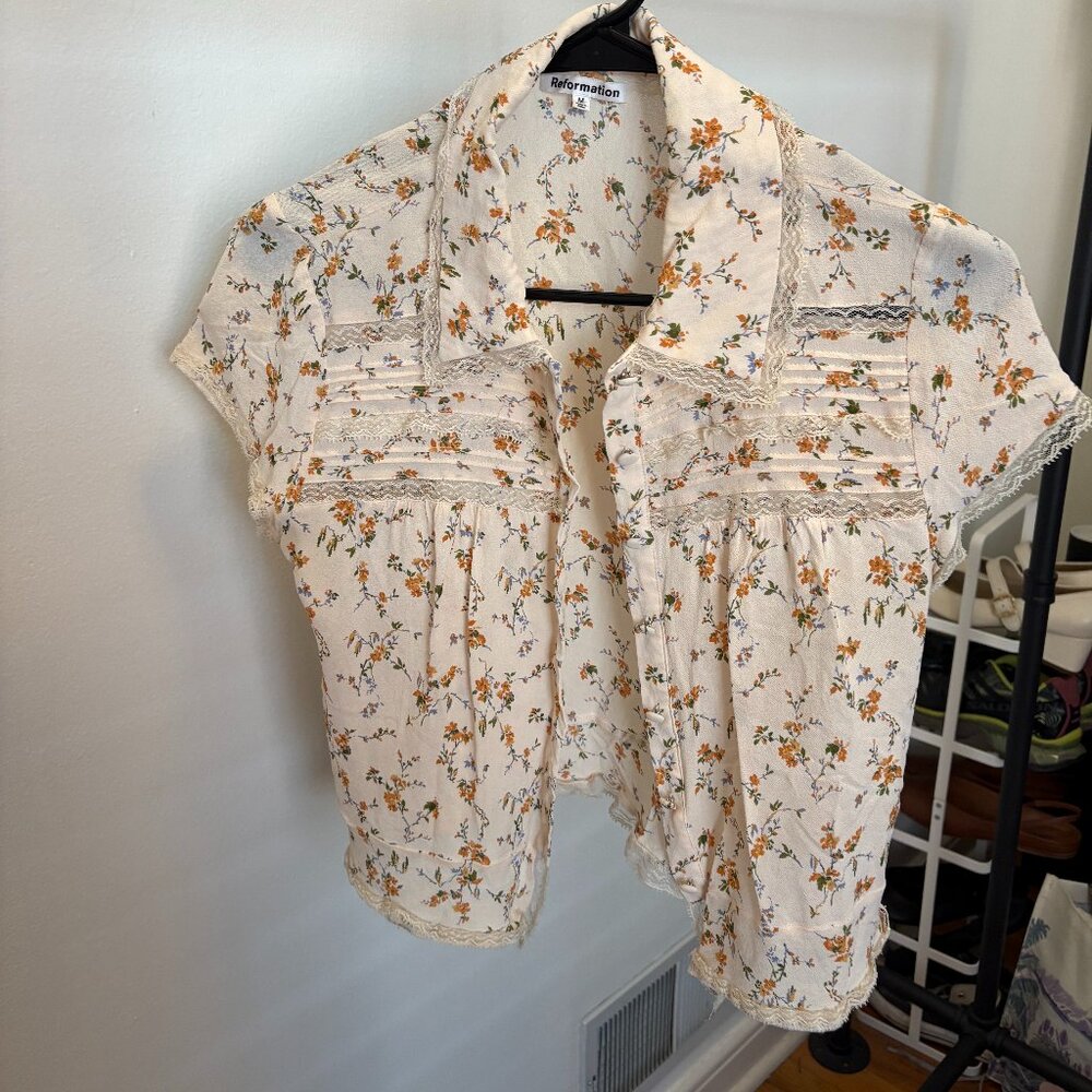 Reformation button up flower blouse